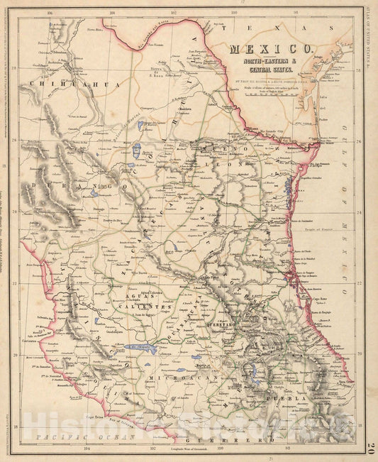 Historic Map : National Atlas - 1857 Mexico. North-eastern & Central States. - Vintage Wall Art