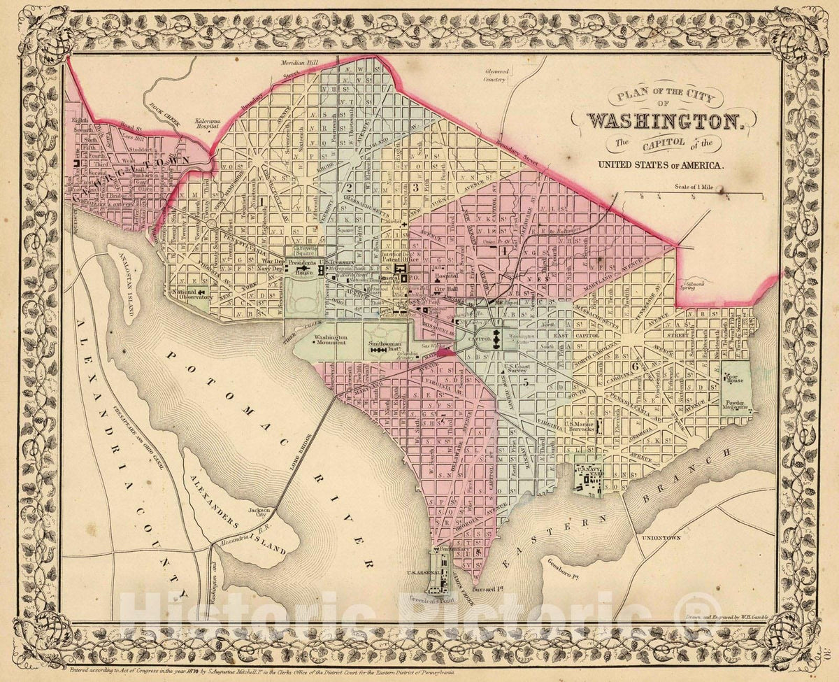 Historic Map : 1870 Washington. - Vintage Wall Art
