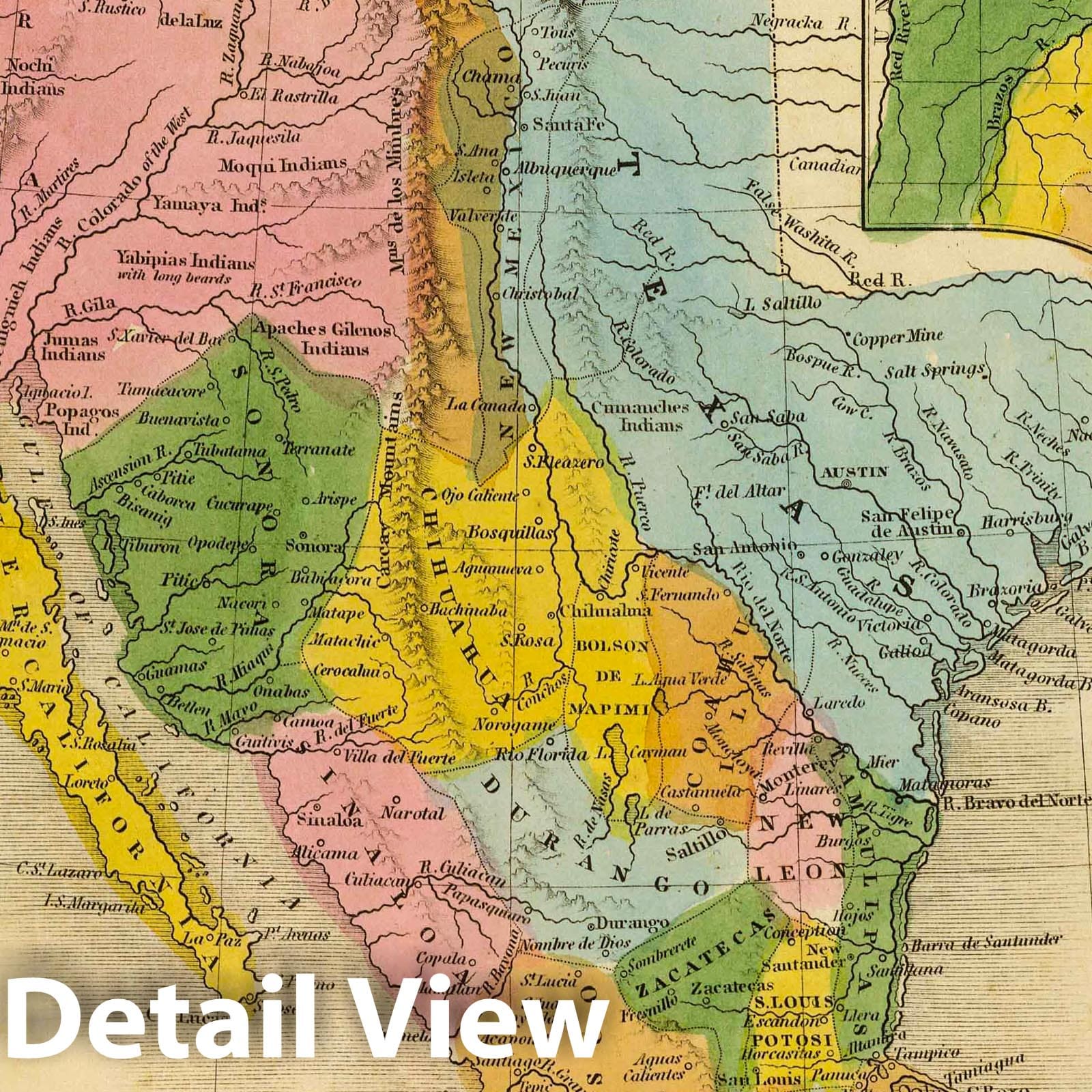 Mexico and Texas, 1845 - Historical Map Print