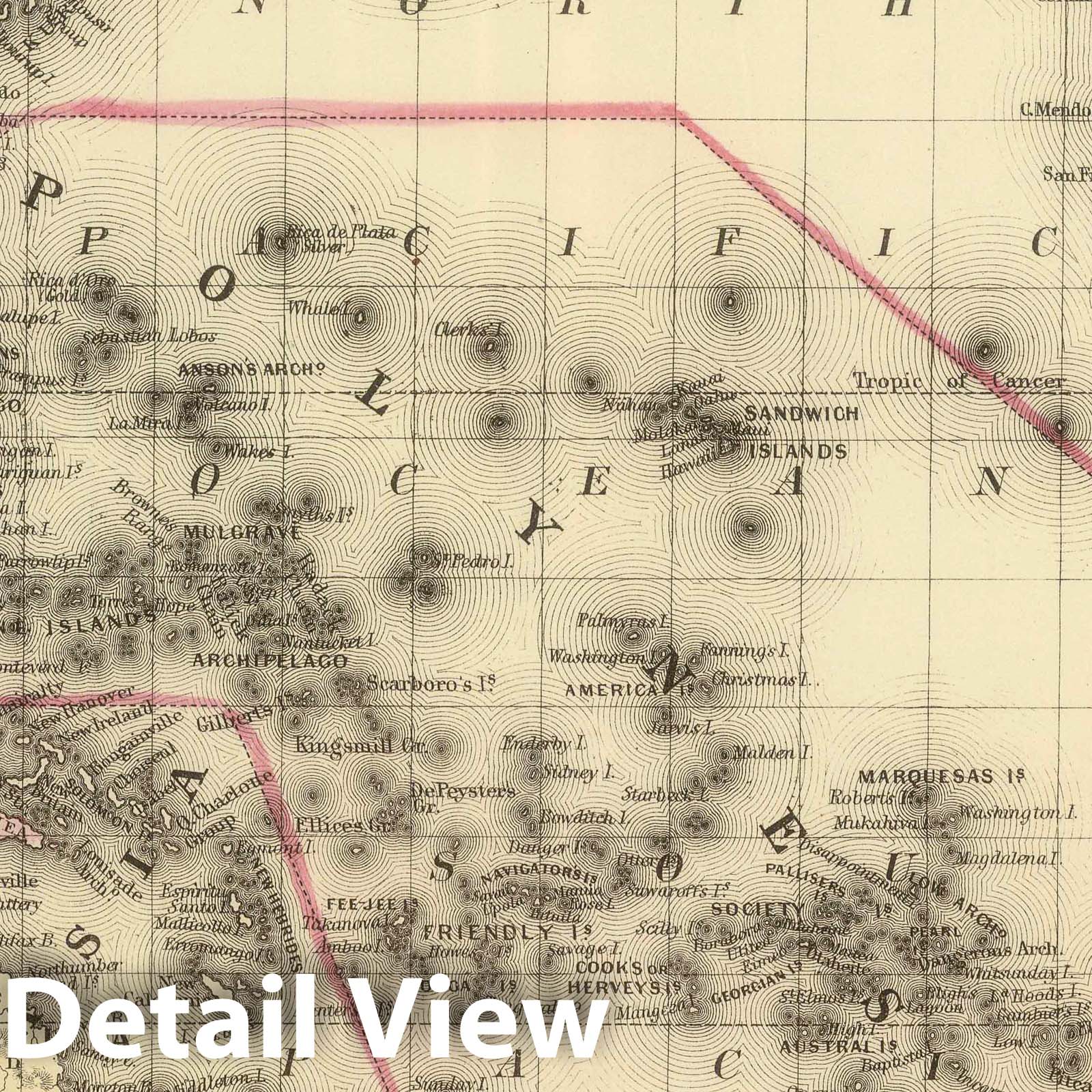 Oceania with Sandwich Islands - River Map, 1884 - Historical Map Print
