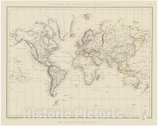 Historic Map - World Atlas - 1847 World in Mercador's Projection. - Vintage Wall Art