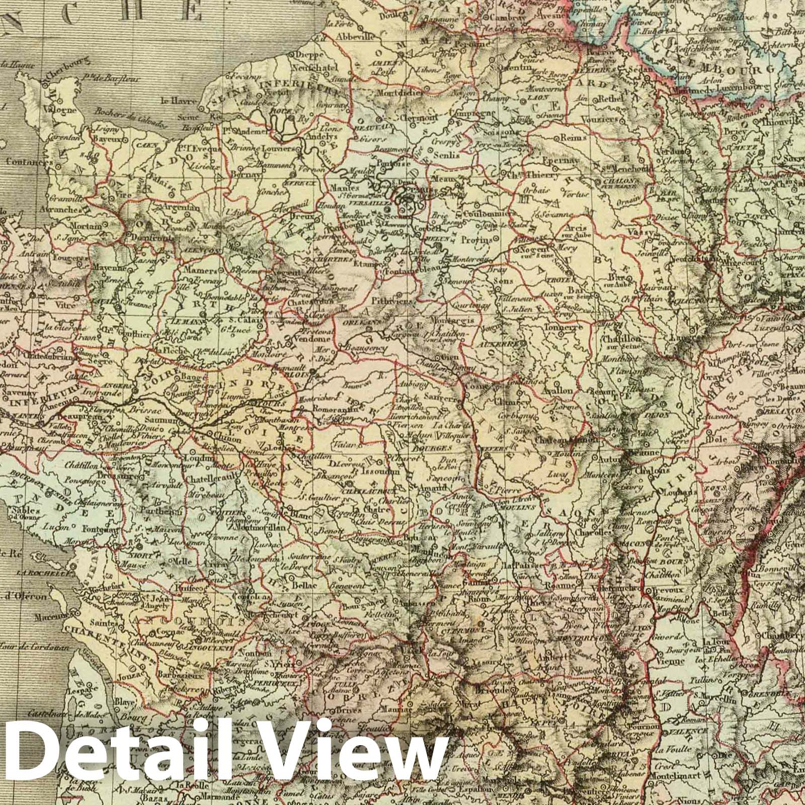 France - Historic and Modern Divisions, 1824 - Historical Map Print