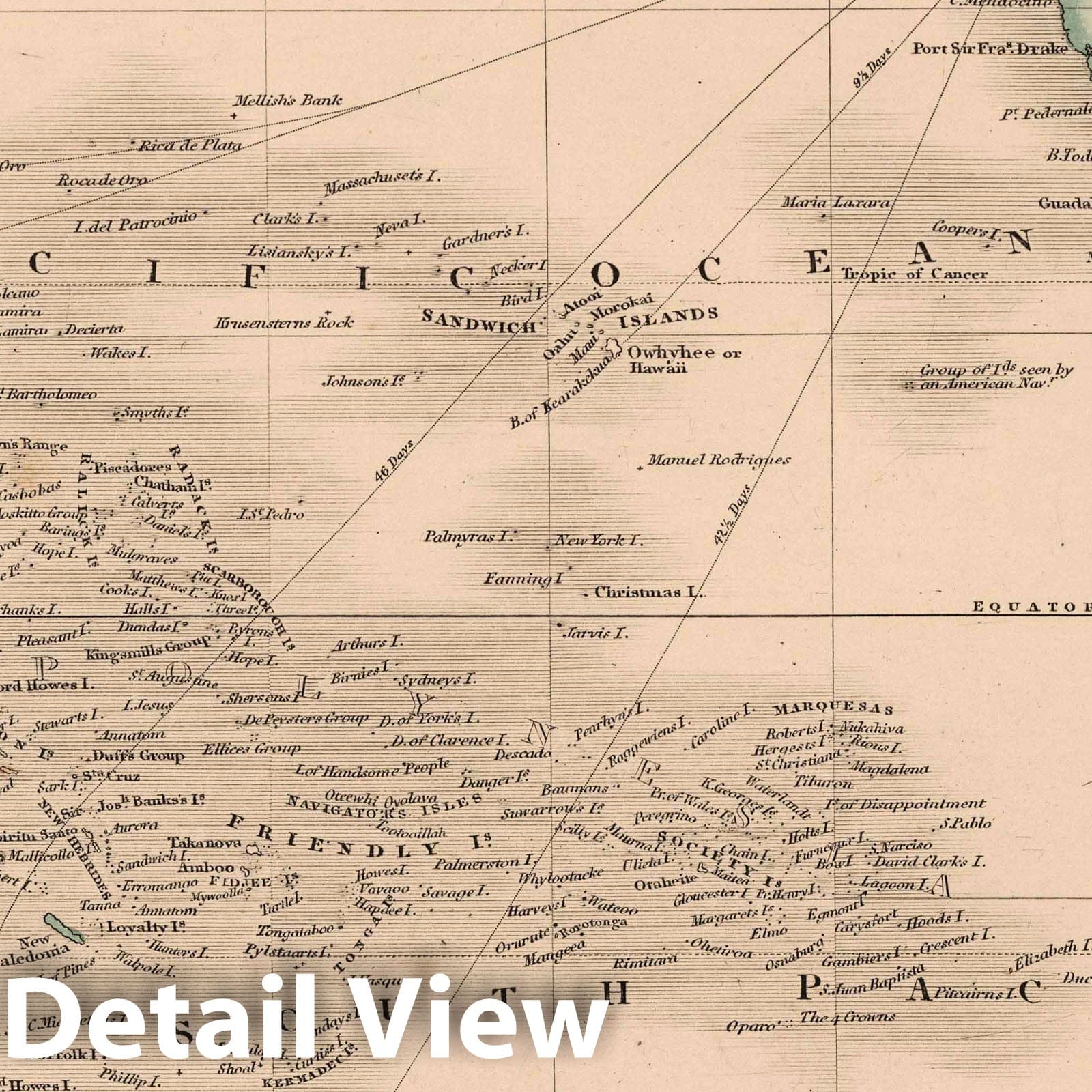 Islands in the Pacific Ocean - Railroad Map, 1864 - Historical Map Print