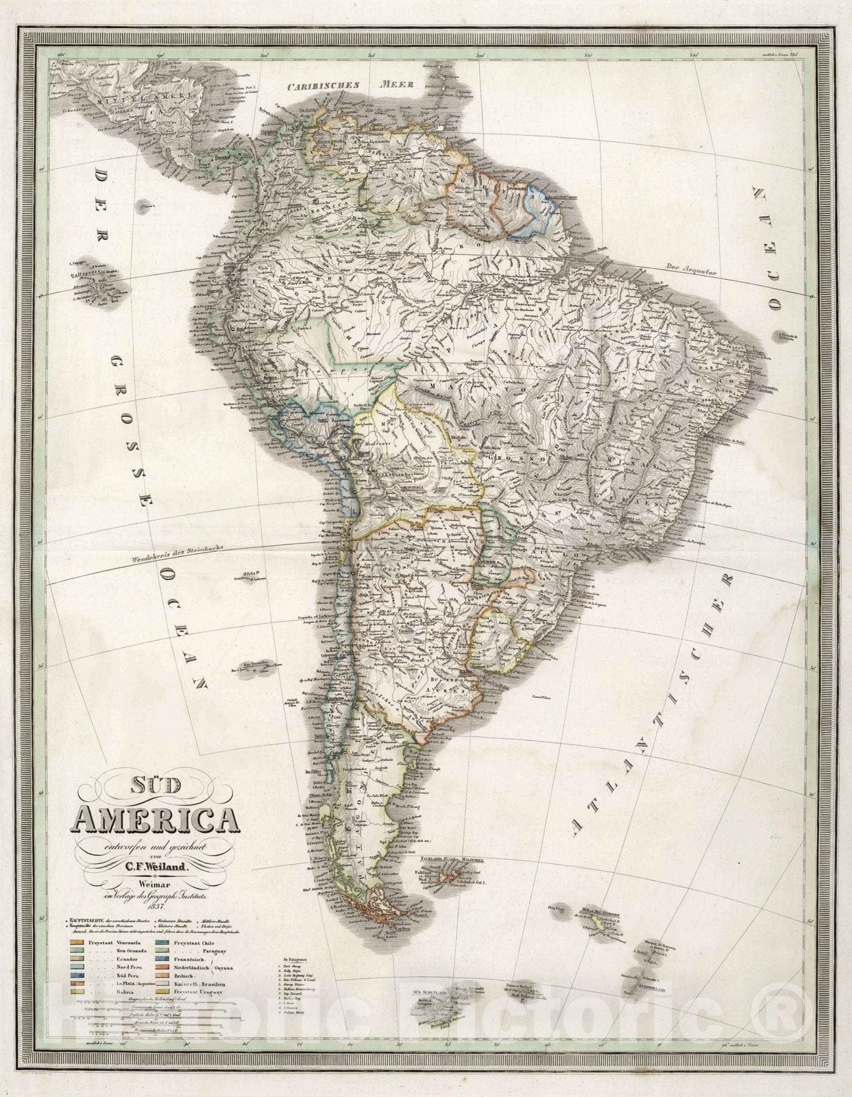 Historic Map : 1837 Sued America. South America. - Vintage Wall Art