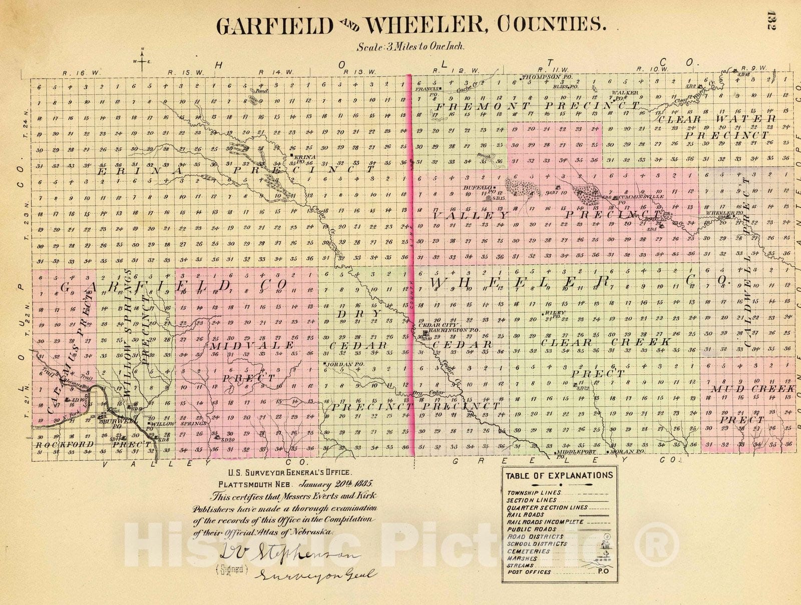 Historic Map : 1885 Garfield, Wheeler counties. - Vintage Wall Art