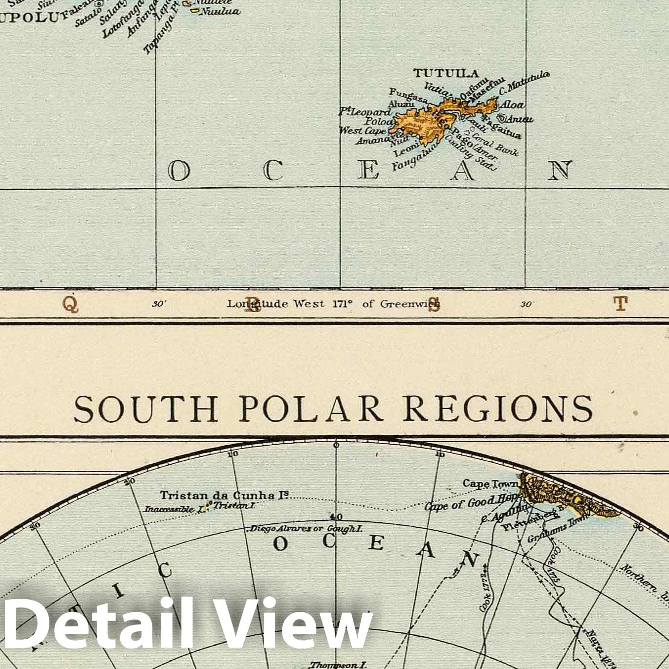 Polynesian Groups, Fiji, Samoa, Hawaii and South Polar Regions, 1895 - Historical Map Print