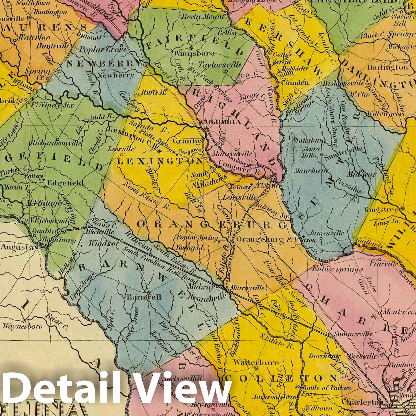 South Carolina - Railroad Map, 1845 - Historical Map Print