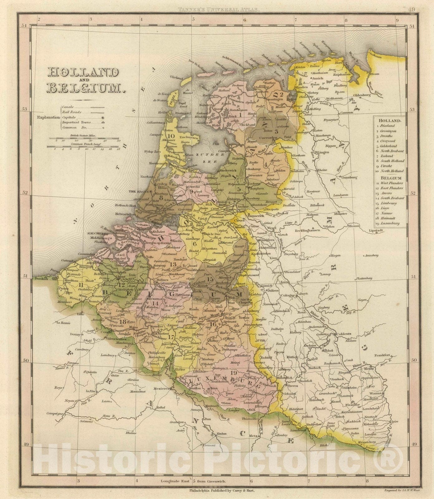Historic Wall Map : 1845 Holland And Belgium. - Vintage Wall Art