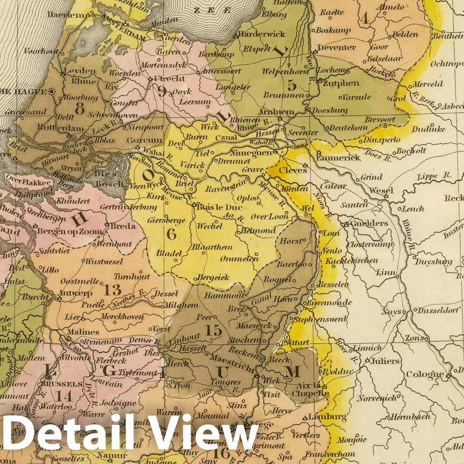 Holland and Belgium, 1845 - Historical Map Print