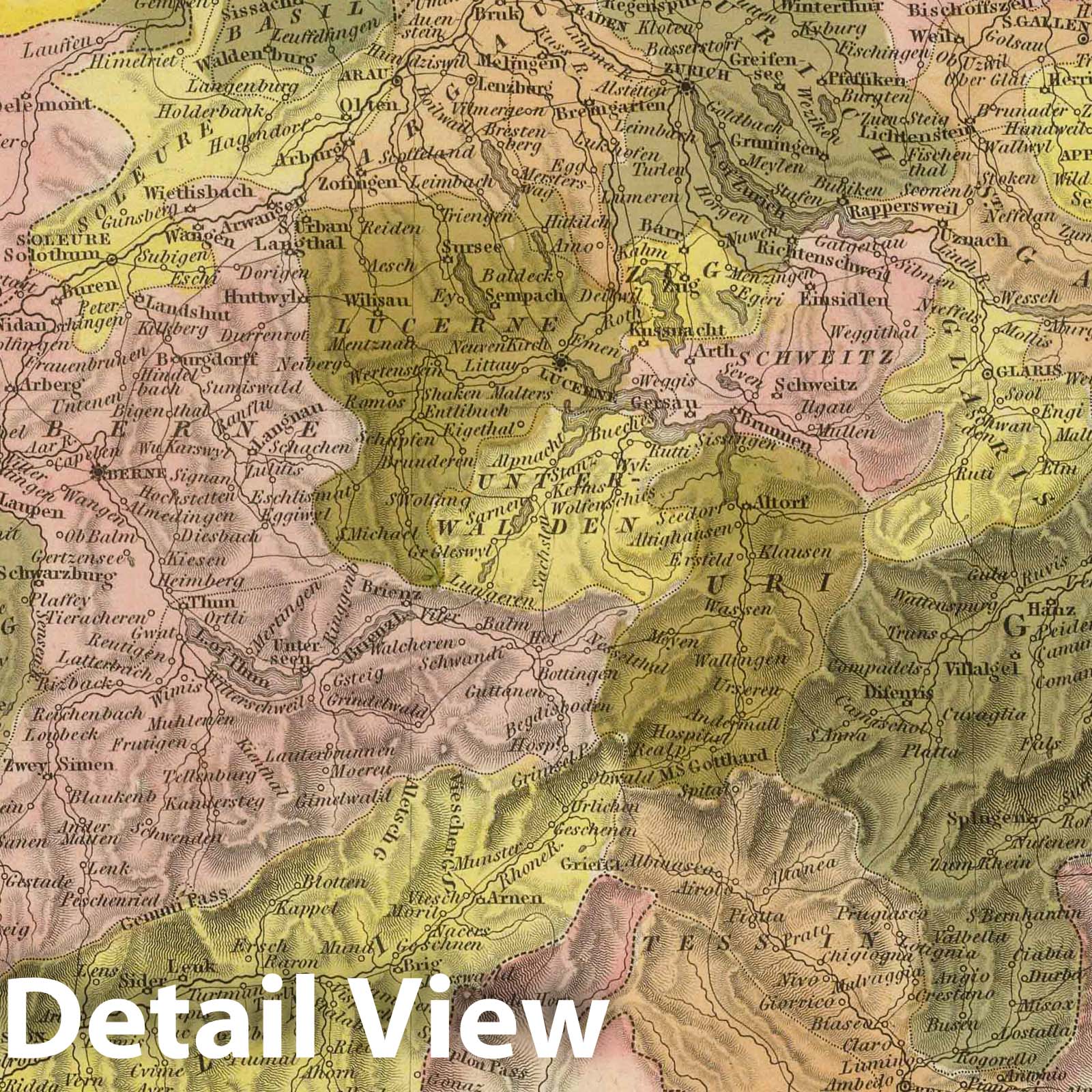 Switzerland, 1845 - Historical Map Print from Tanner's Universal Atlas