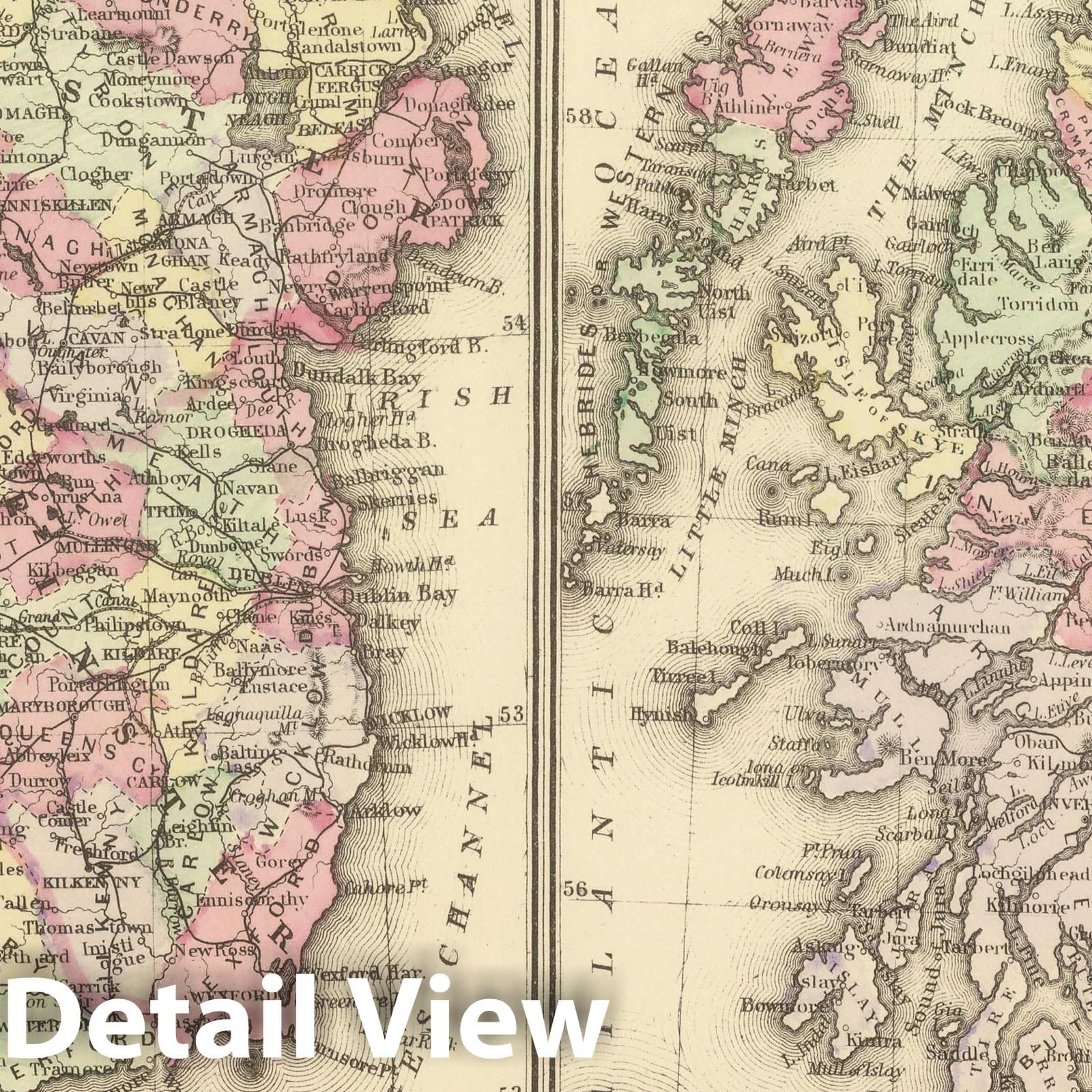 Ireland and Scotland - Railroad Map, 1884 - Historical Map Print