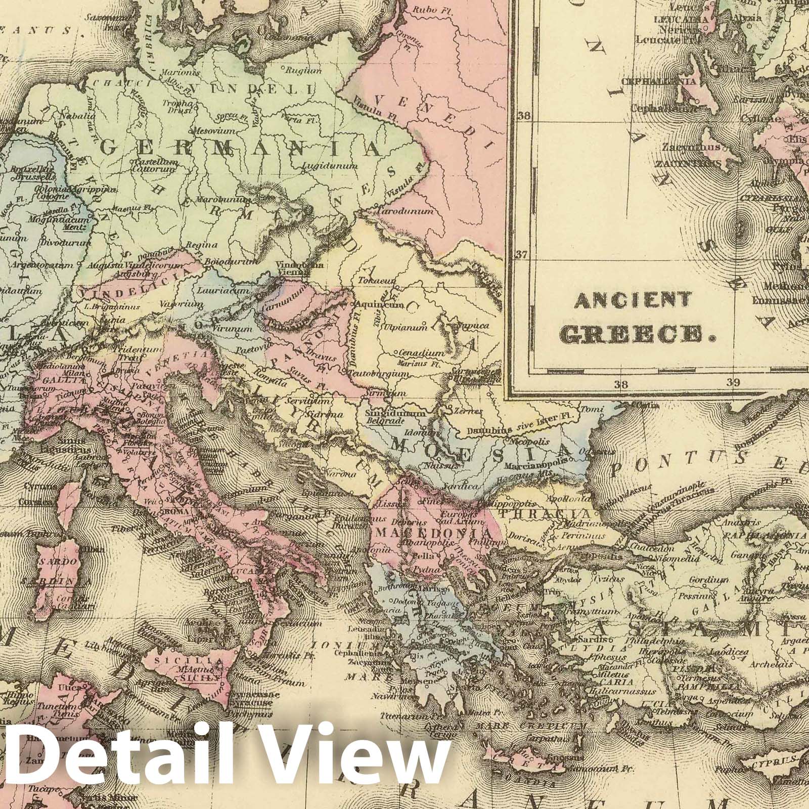 Roman Empire with Ancient Greece - Railroad Map, 1884 - Historical Map Print