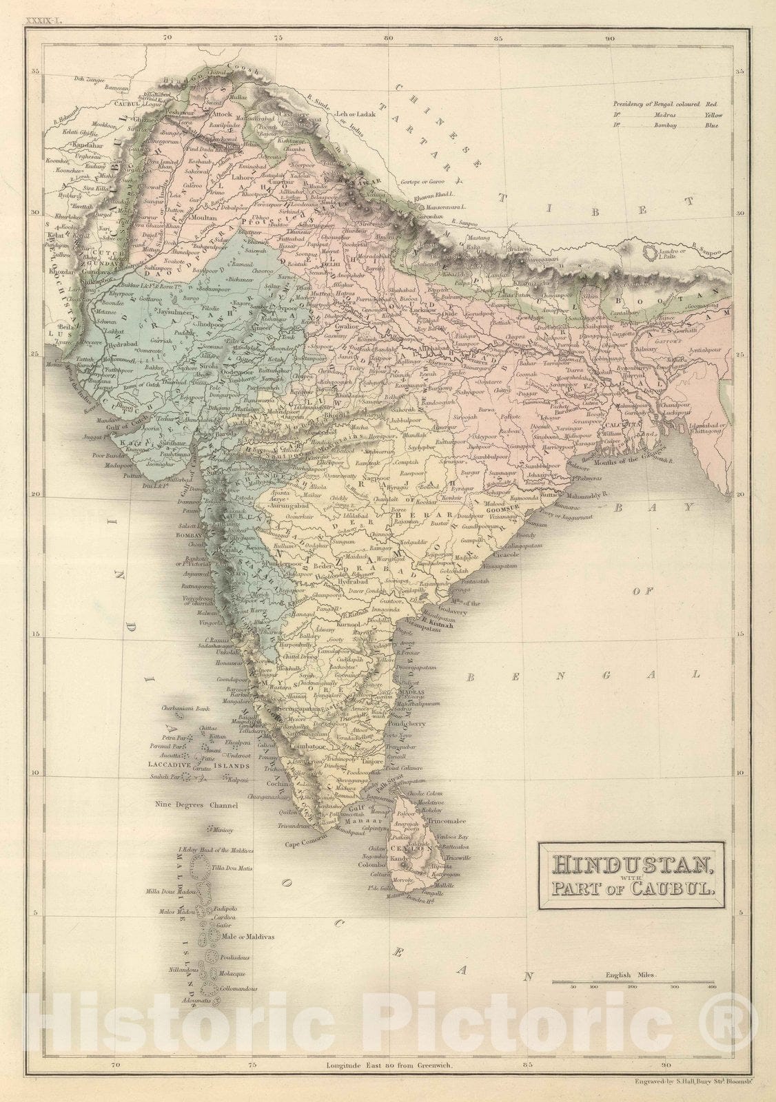 India and Afghanistan, 1854 - Historical Map Print