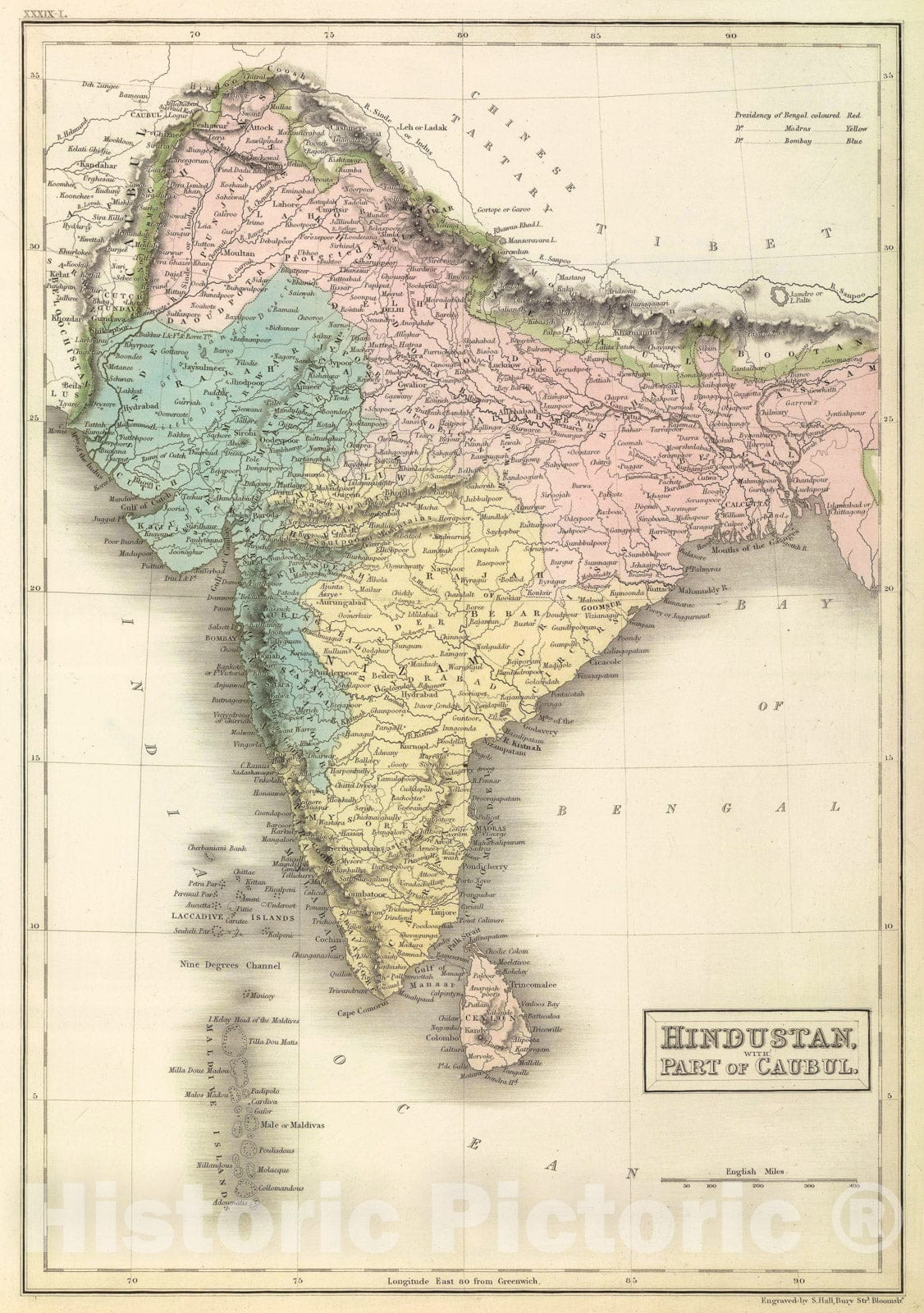 Historic Map - World Atlas - 1854 Hindustan, with Part of Caubul. - Vintage Wall Art