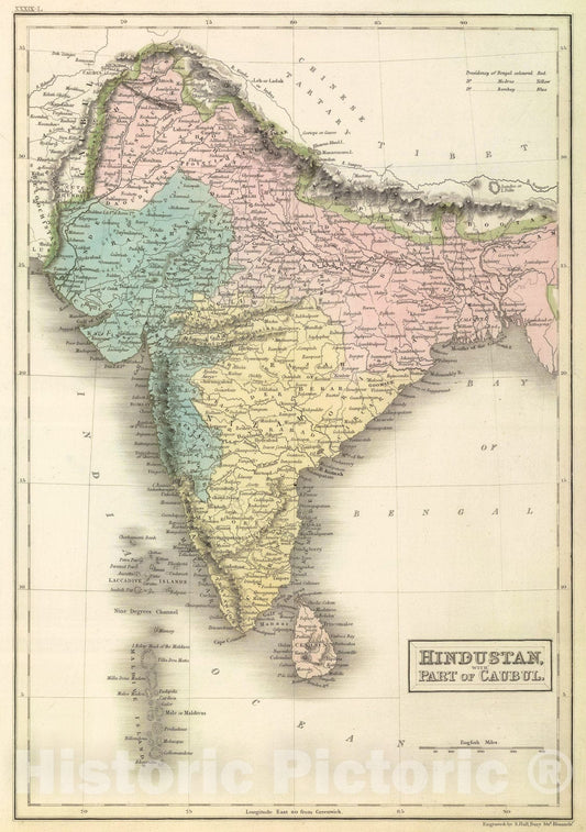 Historic Map - World Atlas - 1854 Hindustan, with Part of Caubul. - Vintage Wall Art