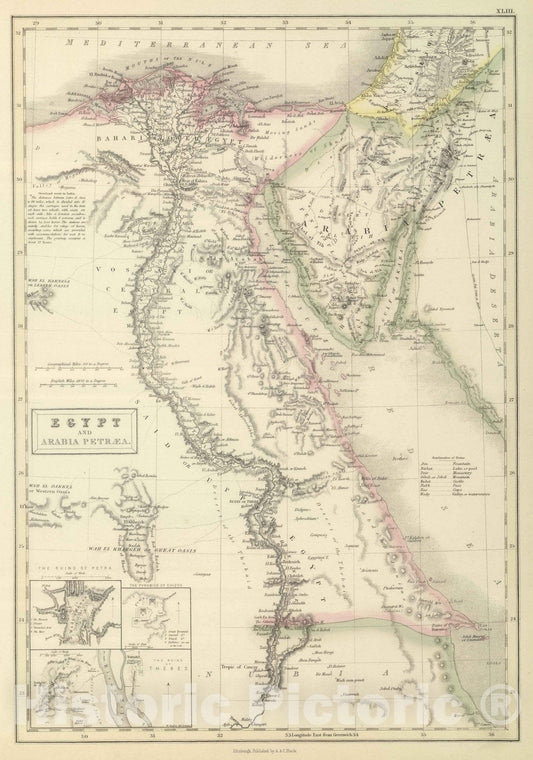 Historic Map : 1854 Egypt and Arabia Petraea : Vintage Wall Art