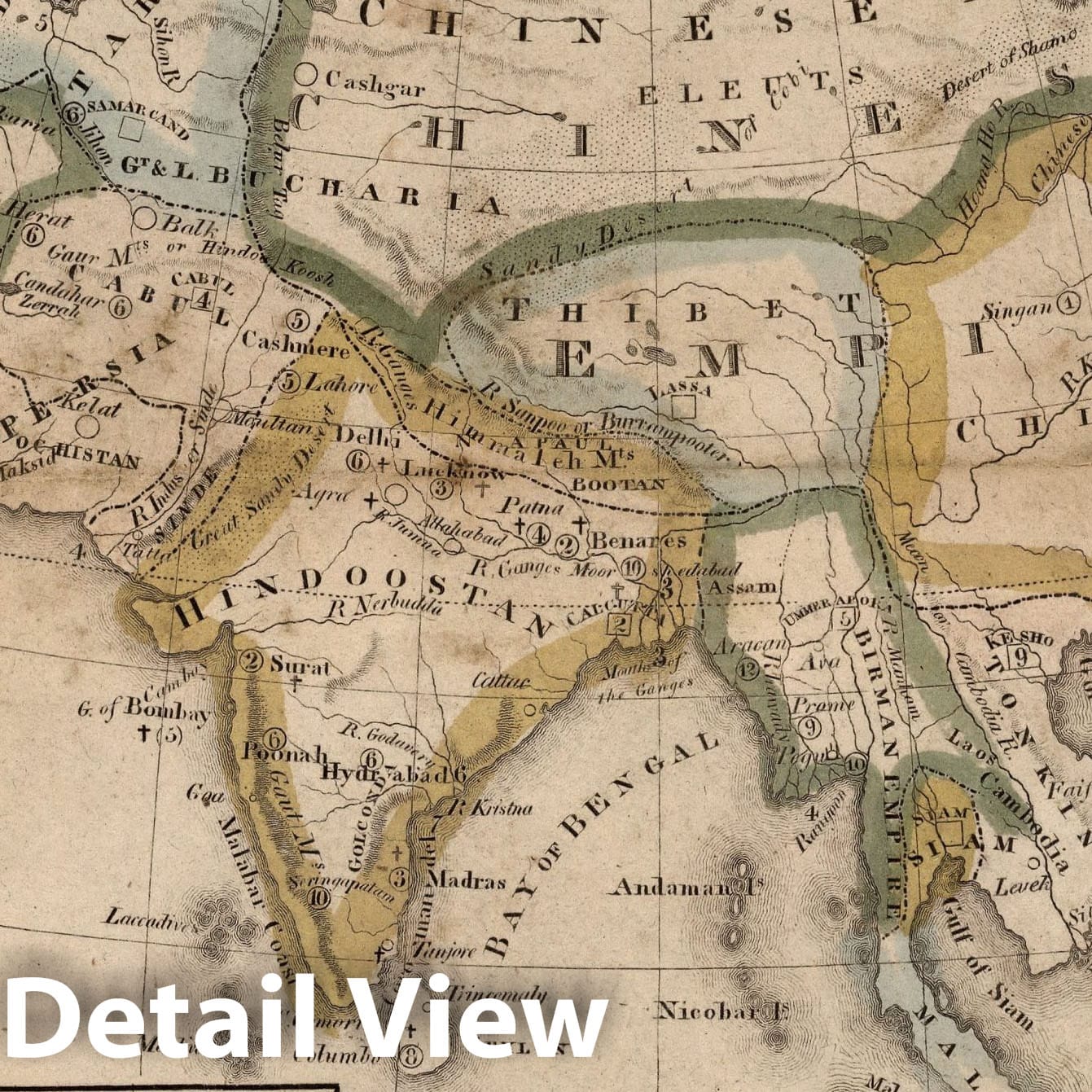 Asia - River Map, 1821 - Woodbridge's Larger Atlas Historical Map Print