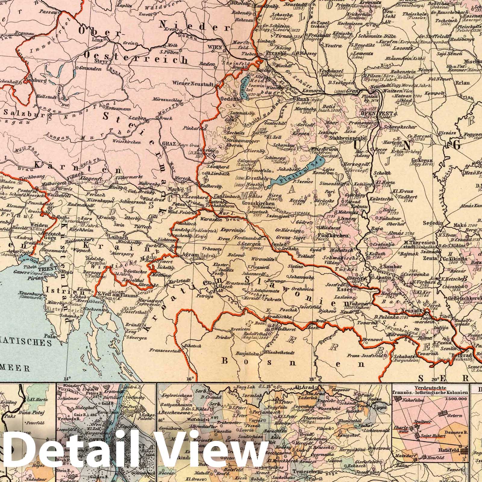 Danube Countries: Austria, Hungary, Czech Lands, 1897 - Historical Map Print