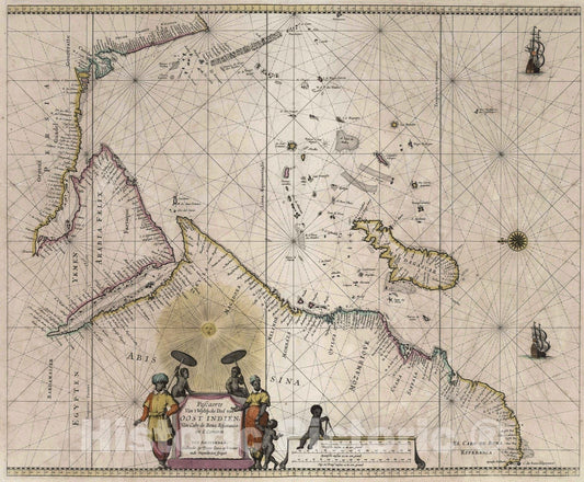 Historic Map : Madagascar, East Coast of Africa, Indian Ocean 1667 Pascaerte Van't Westelycke Deel van West Indien. , Vintage Wall Art