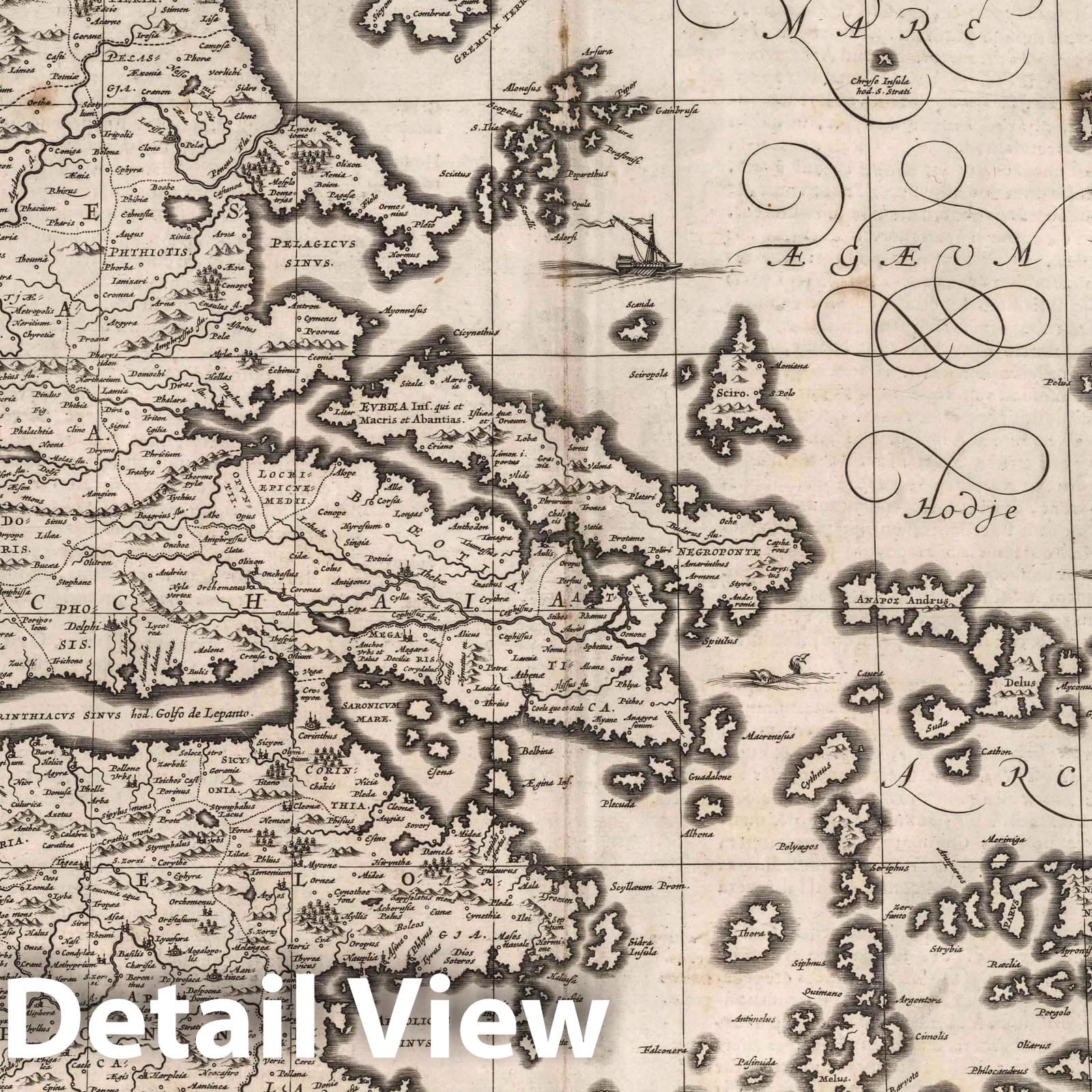 Greece and Aegean Sea - Nautical Chart, 1650 - Historical Map Print