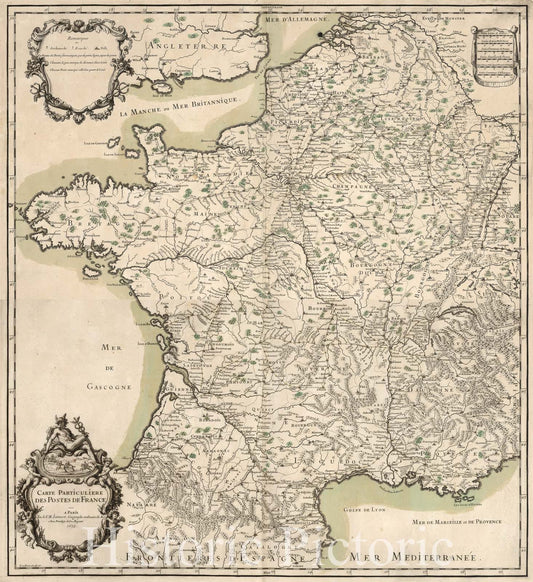 France Postal Routes, 1695 - Historical Map Print