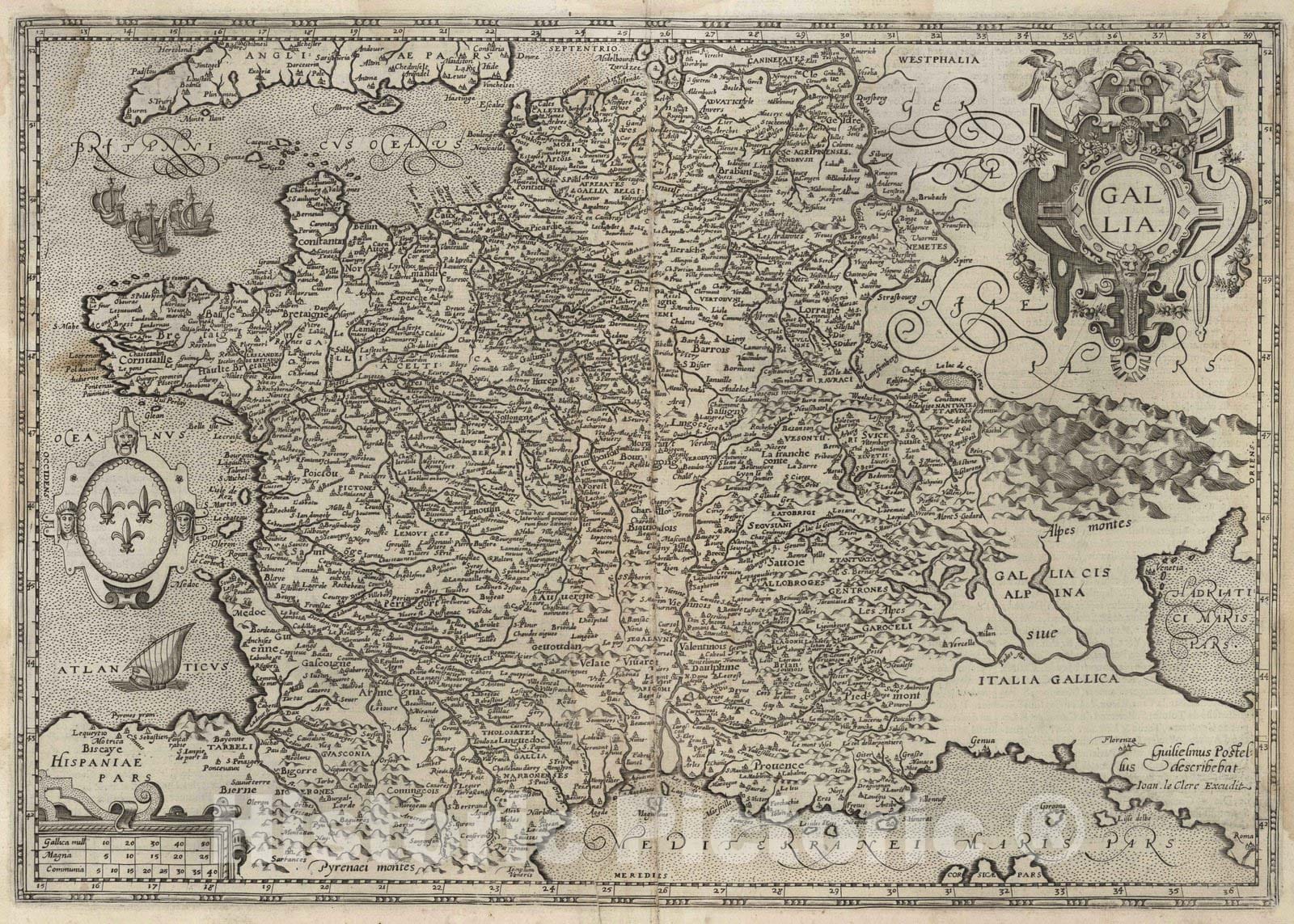 Historic Wall Map : France, 1632 Gallia. , Vintage Wall Art