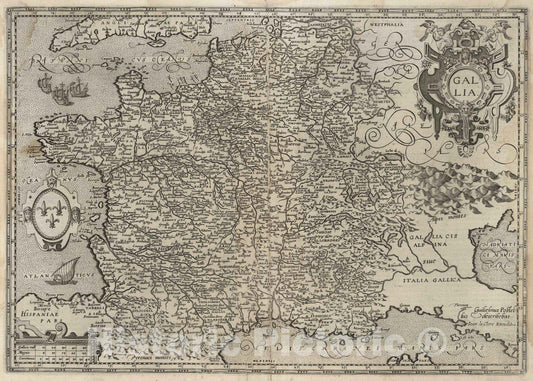 Historic Wall Map : France, 1632 Gallia. , Vintage Wall Art