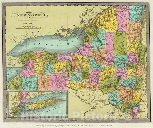 Historic Wall Map : 1835 New York. - Vintage Wall Art