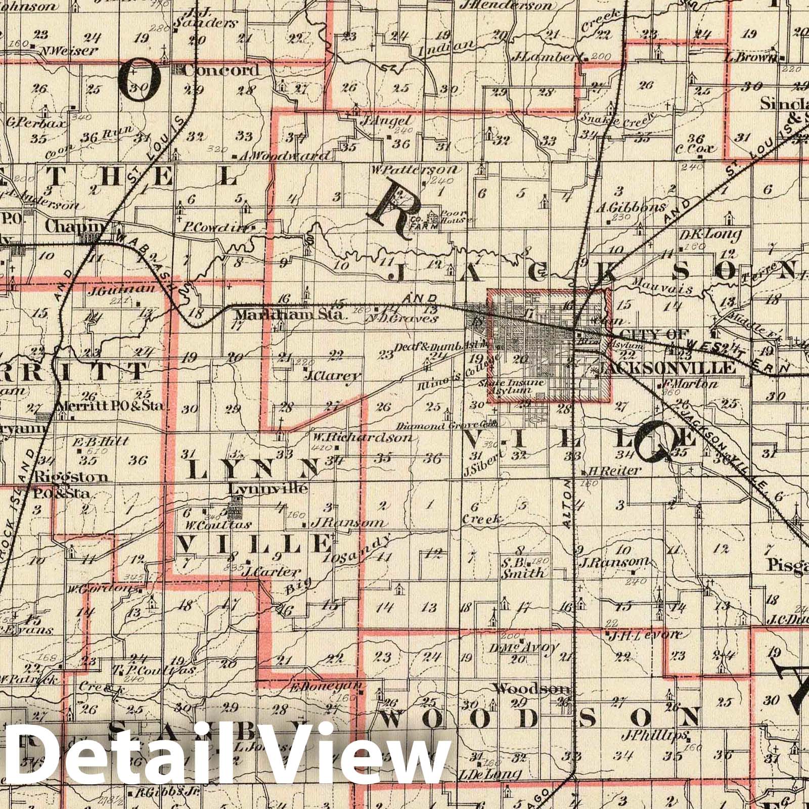 Morgan and Scott Counties, Illinois - Railroad Map, 1876
