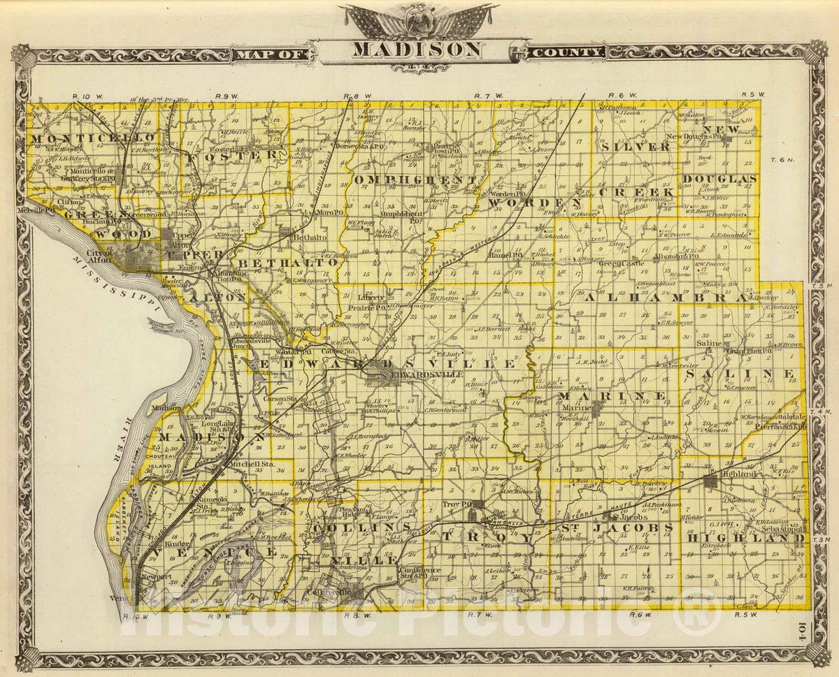 Historic Map : 1876 Map of Madison County. v2 - Vintage Wall Art
