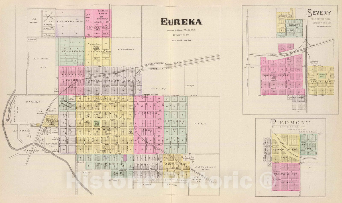 Historic Map : 1887 Eureka, Severy and Piedmont. - Vintage Wall Art