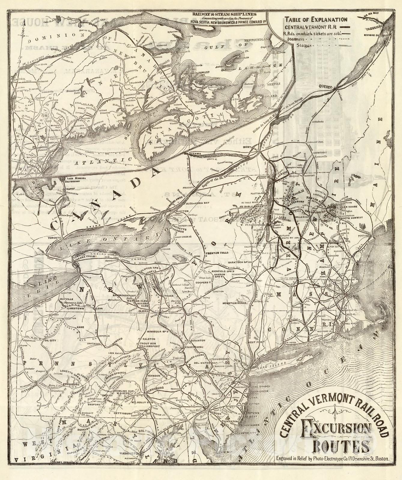 Historic Map - Guide Book - 1879 Central Vt. RR. excursion routes. - Vintage Wall Art