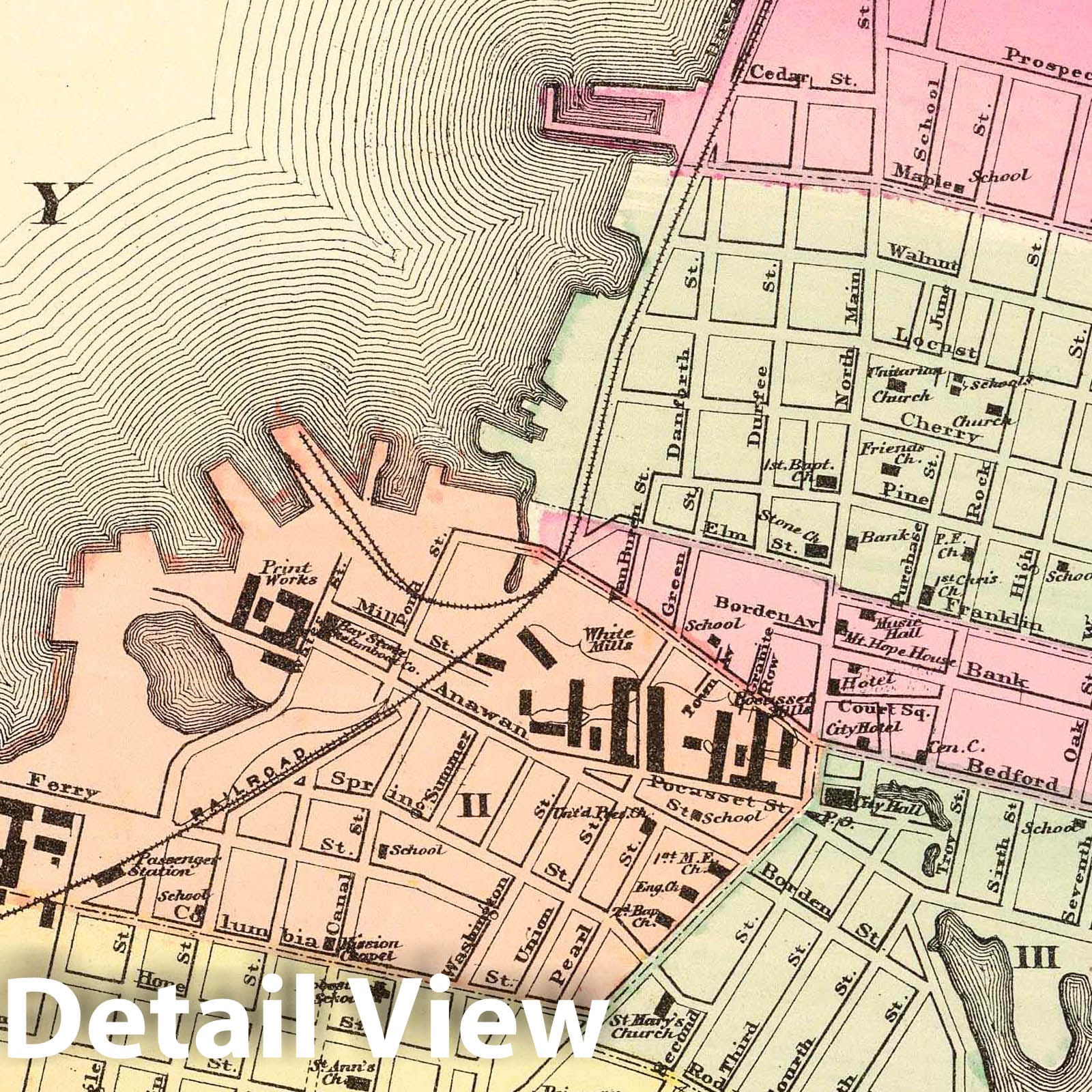 Fall River - Railroad Map, 1871 - Historical Map Print