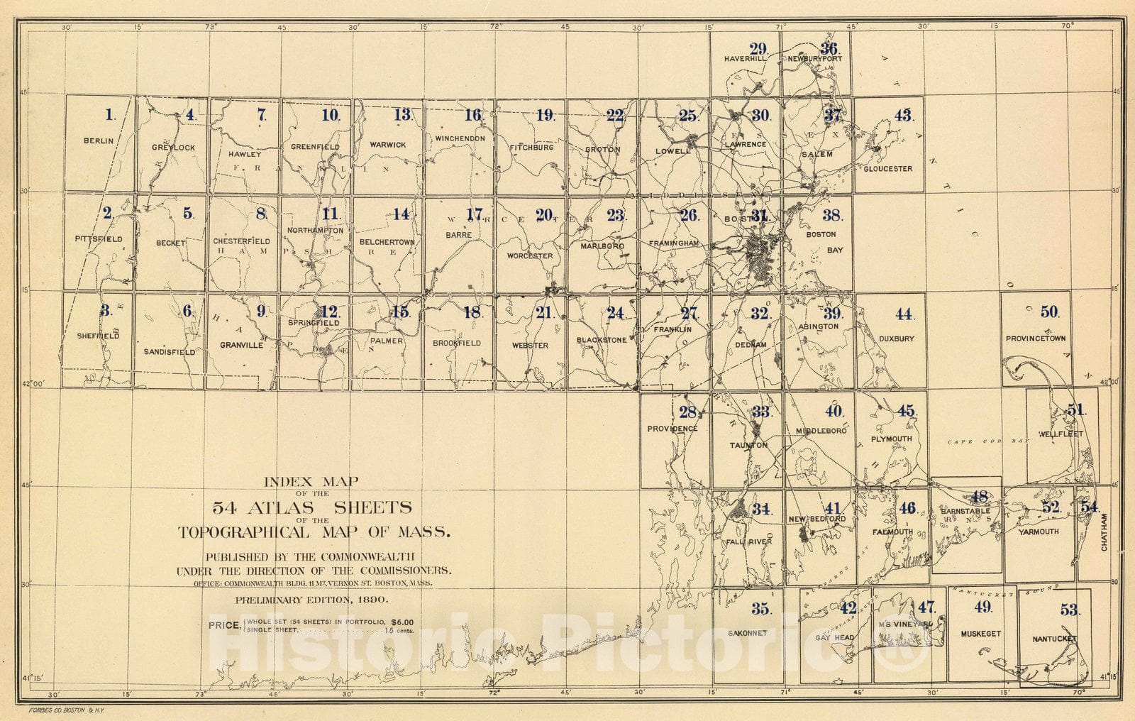 Historic Map : 1890 Contents to: Massachusetts atlas. - Vintage Wall Art