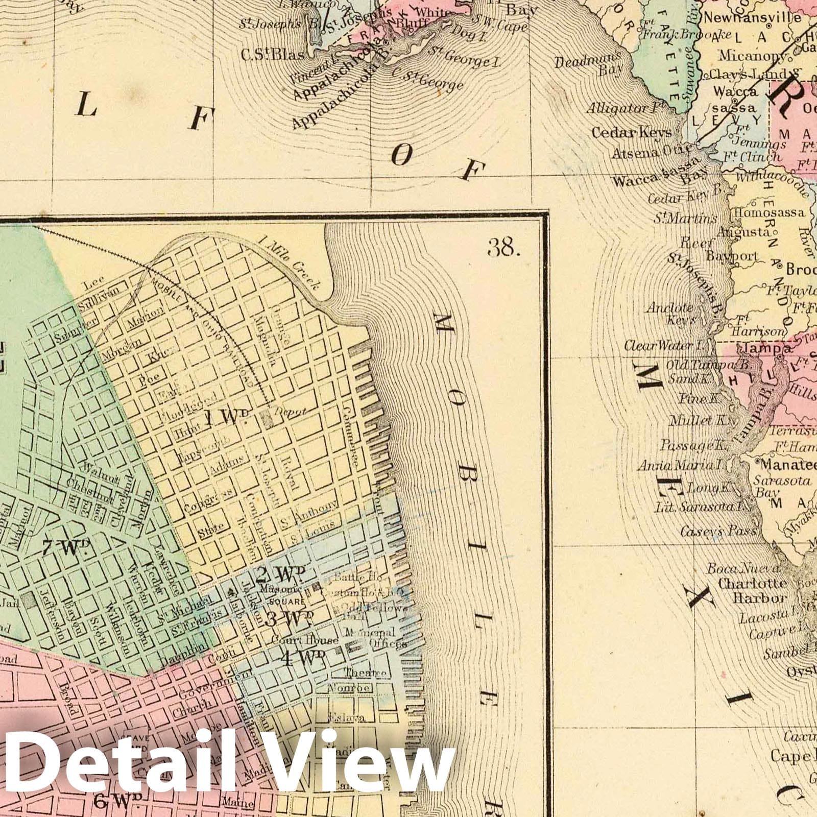 Florida and Mobile, Alabama - Railroad Map, 1870 - Historical Map Print