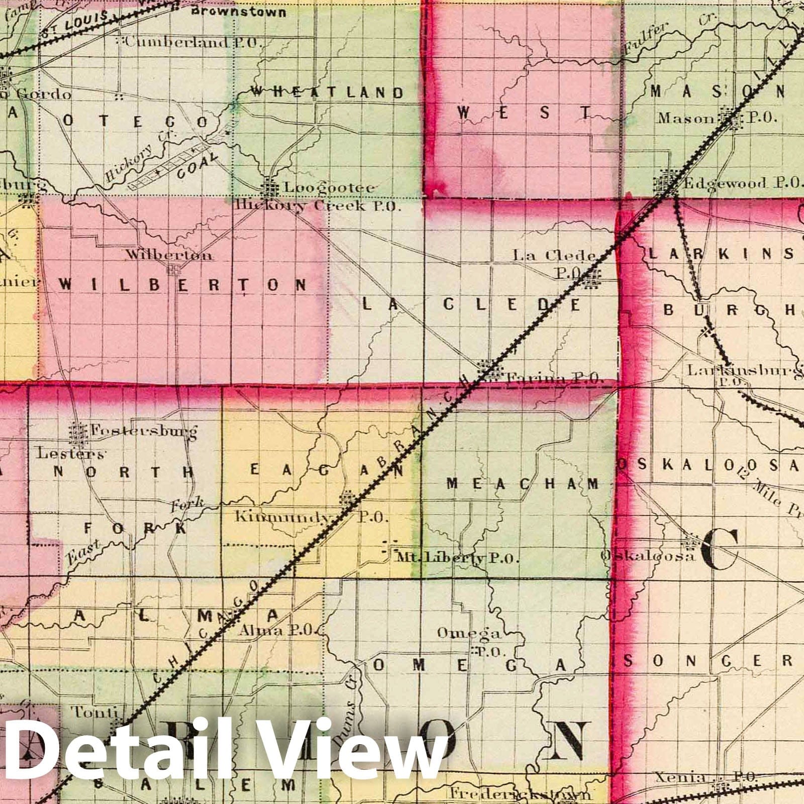 Fayette, Effingham, and Marion Counties, Illinois - Railroad Map, 1870