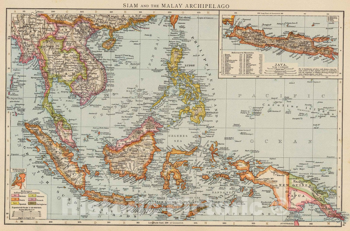 Historic Map : 1895 Siam, Malay Archipelago. - Vintage Wall Art
