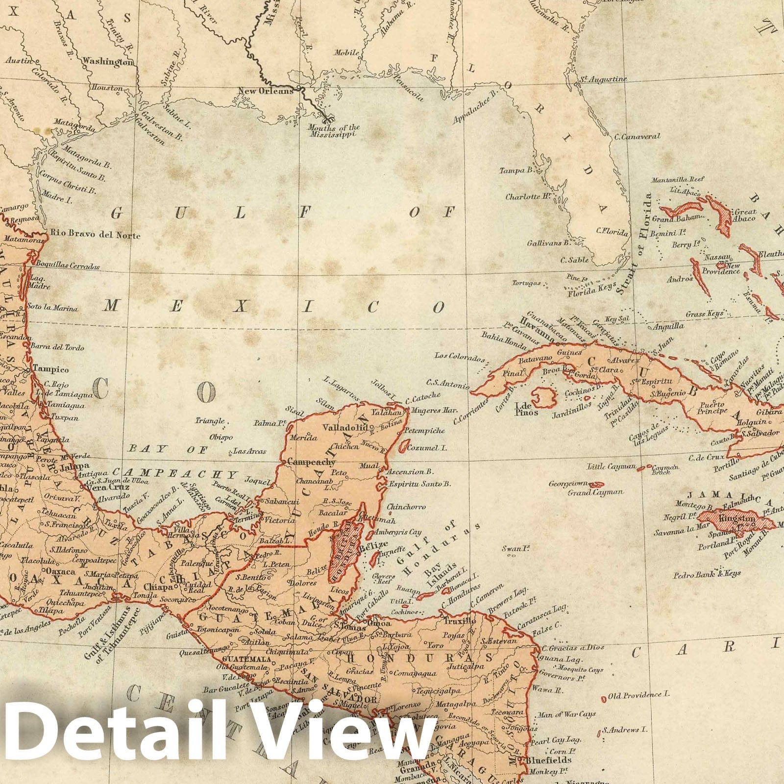 Central America, Mexico & West Indies - Railroad Map, 1856 - Historical Map Print
