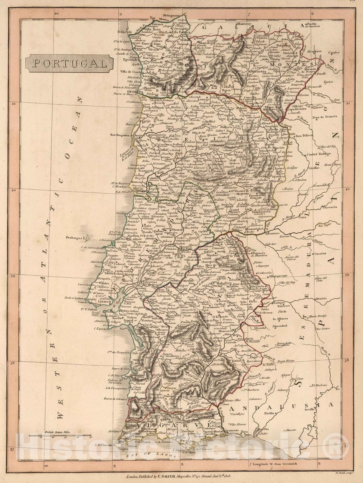 Historic Wall Map : 1808 Portugal. - Vintage Wall Art