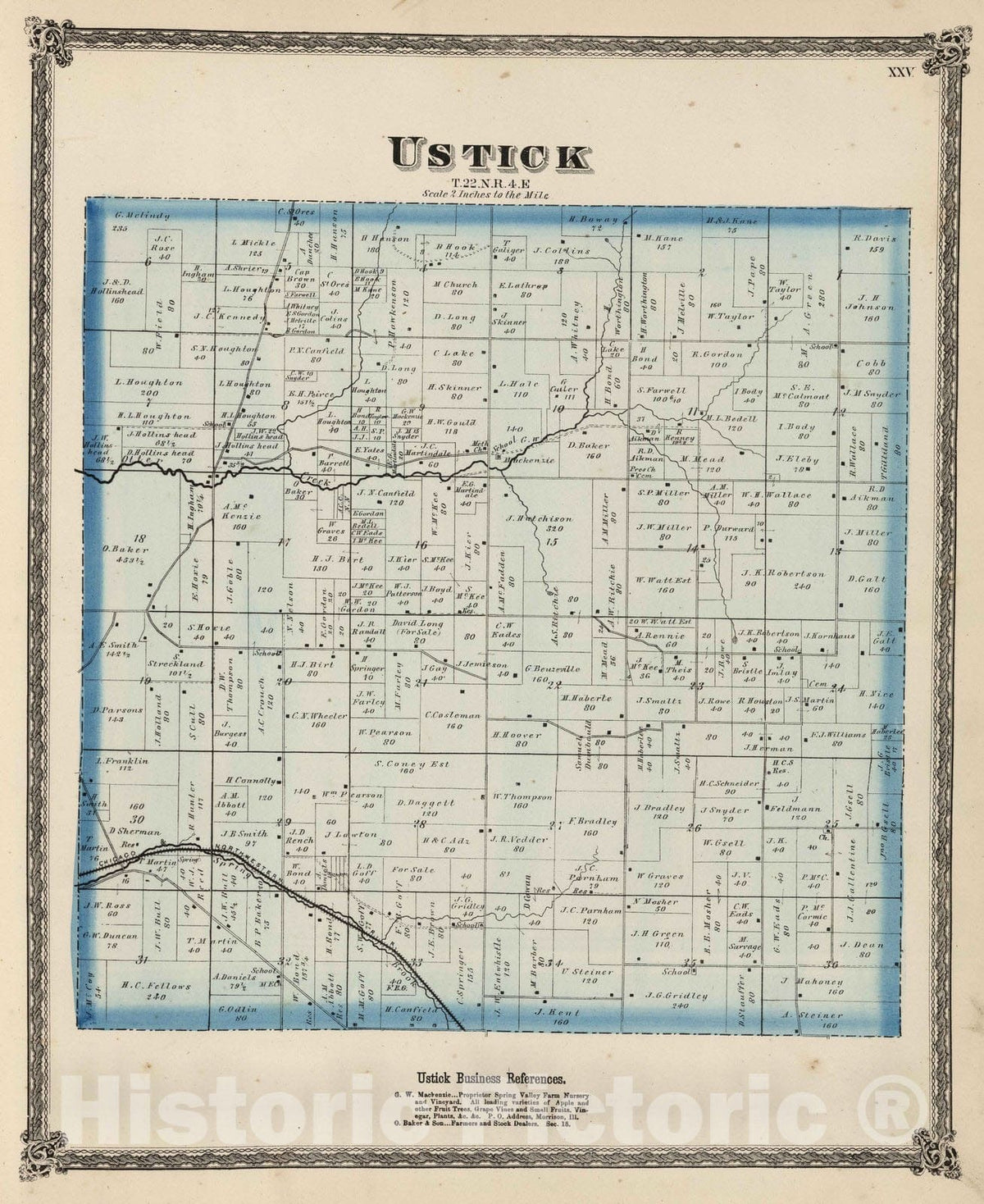 Historic Map : National Atlas - 1872 Ustick, Whiteside County, Illinois. - Vintage Wall Art