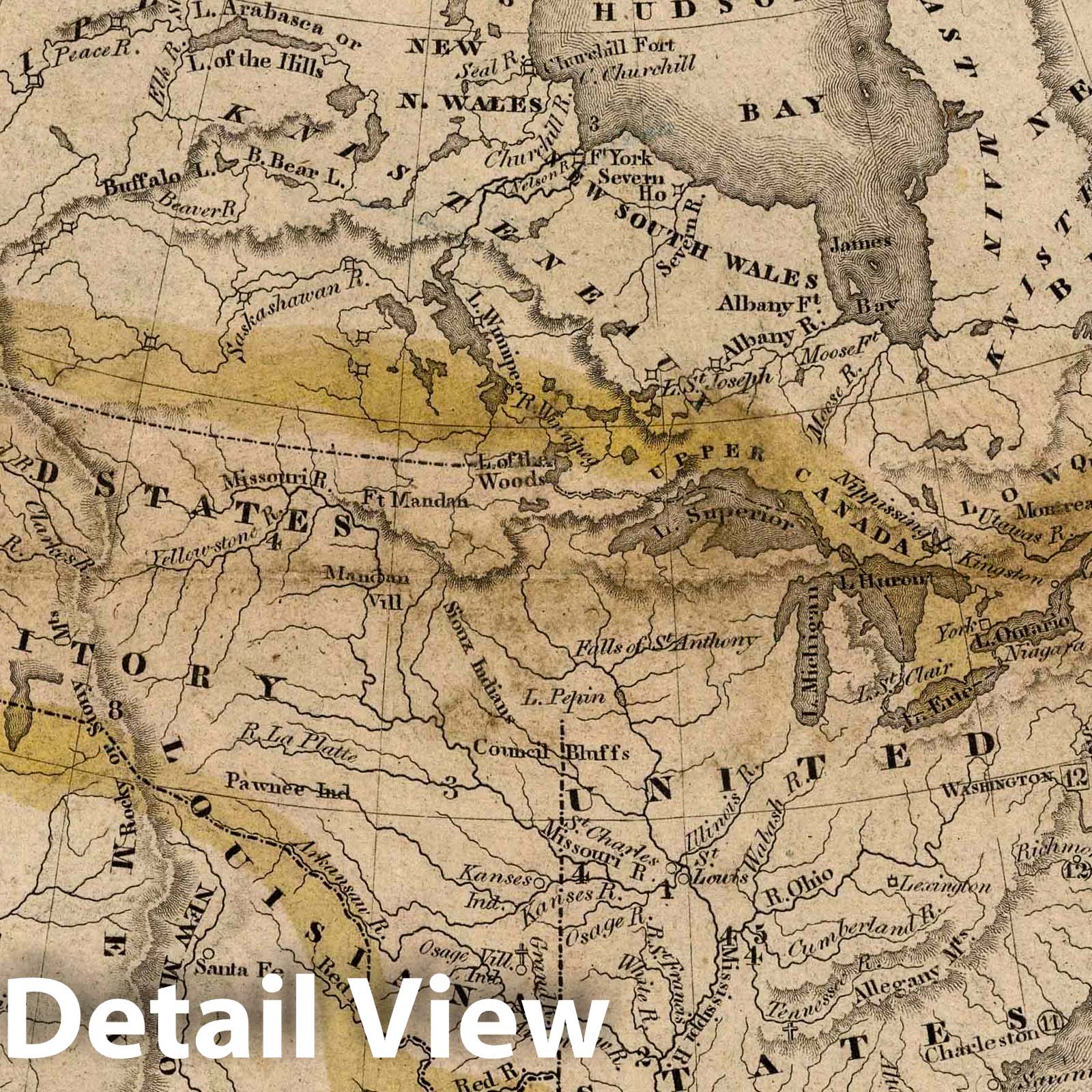 North America - River Map, 1821 - Historical Map Print
