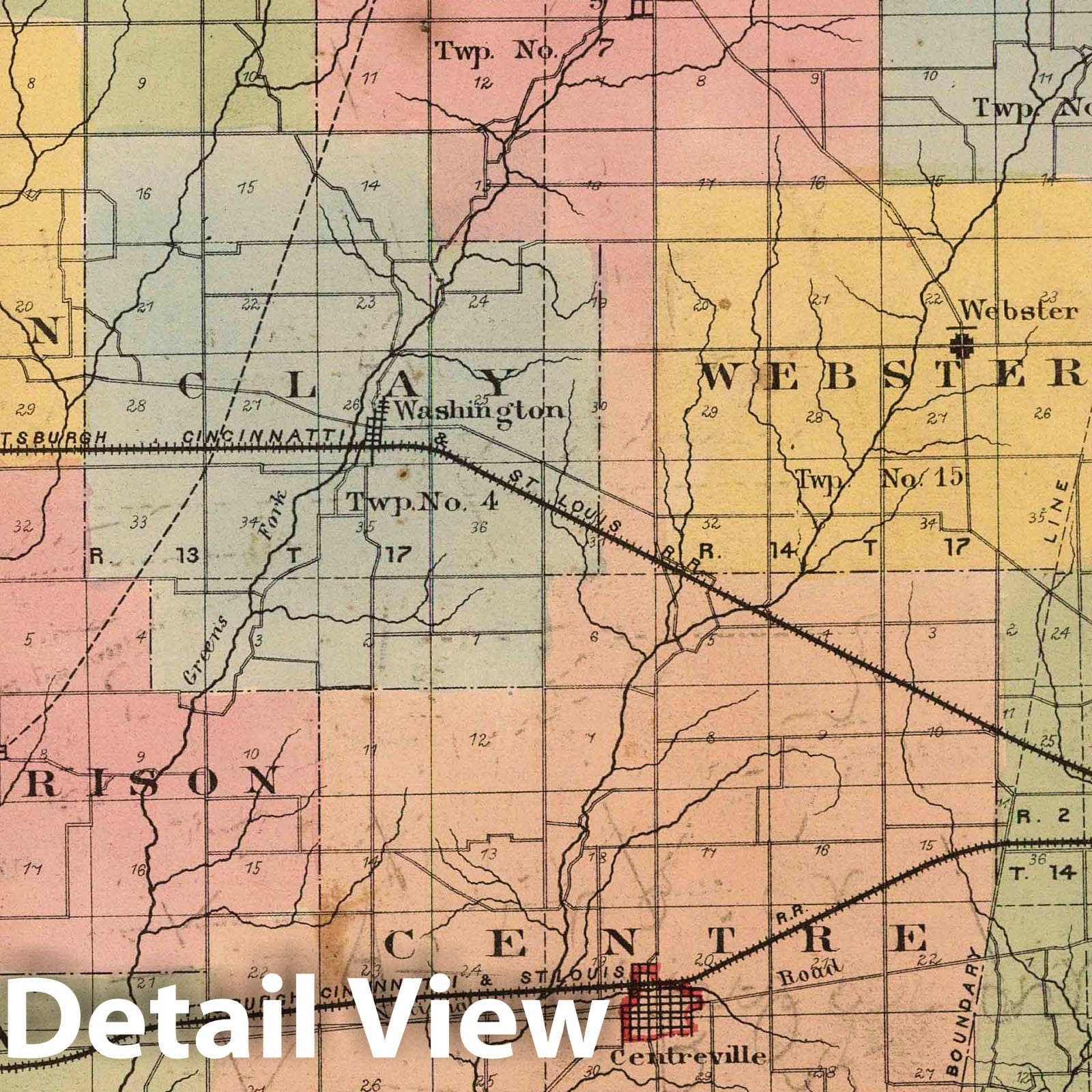 Outline Plan of Wayne Co., Indiana - Road Map, 1874 - Historical Map Print