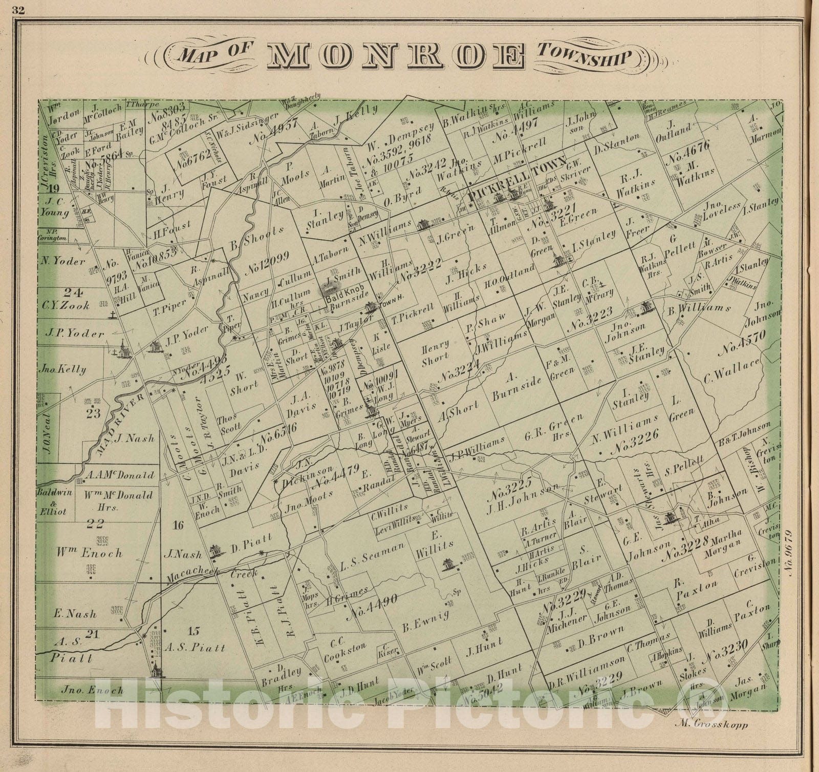 Historic Map : 1875 Monroe Township, Logan County, Ohio. - Vintage Wall Art