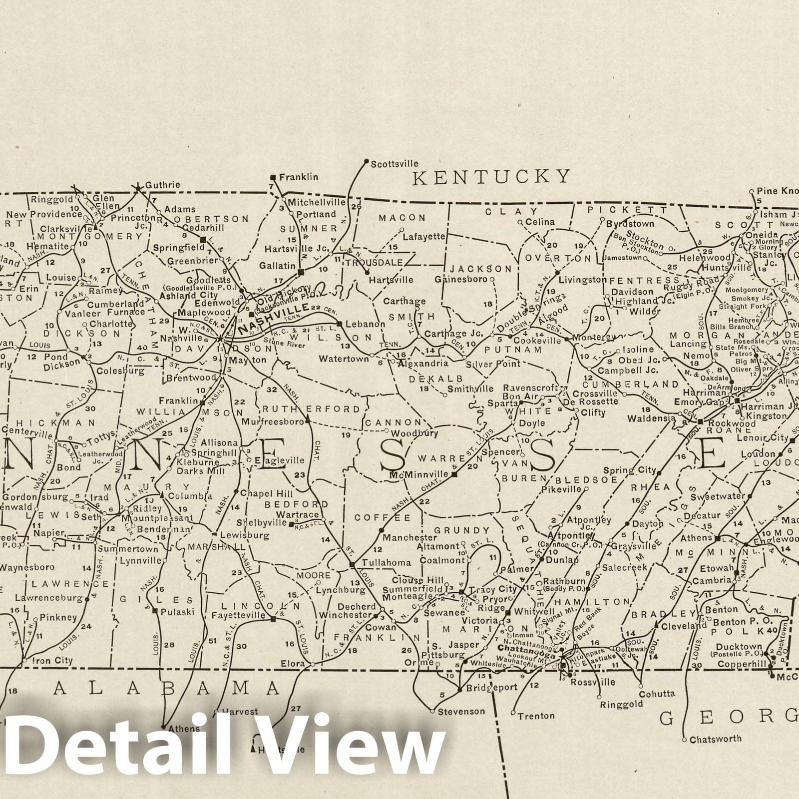 Tennessee - Railroad Map, 1924 - Rand McNally Commercial Atlas