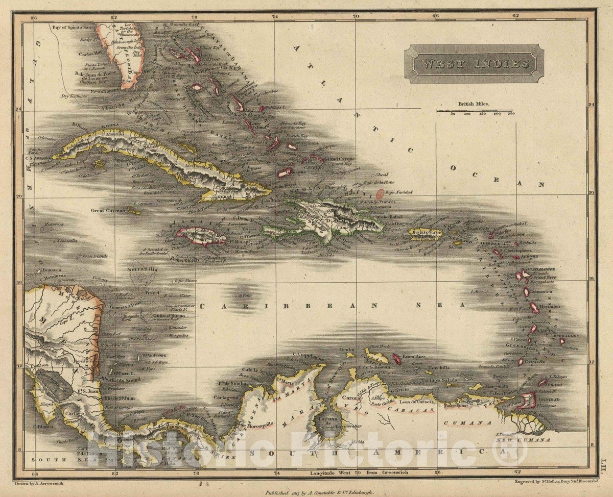 Historic Map : 1817 West Indies : Vintage Wall Art