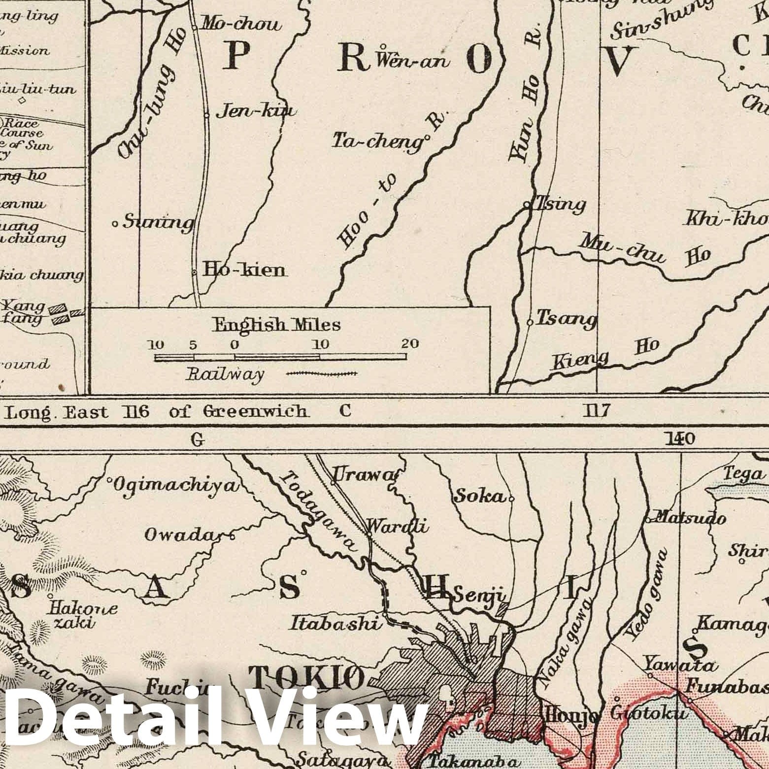 Beijing and Tokyo - Physical Map, 1906 - Historical Map Print