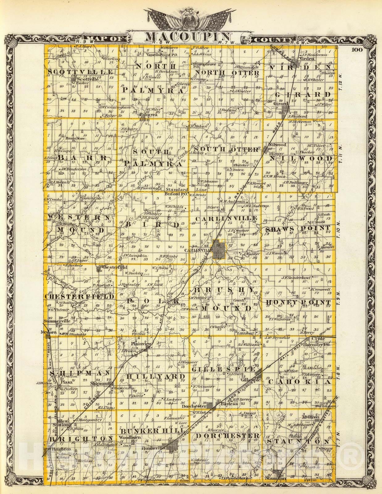 Historic Map - 1876 Map of Macoupin County, Atlas - Vintage Wall Art