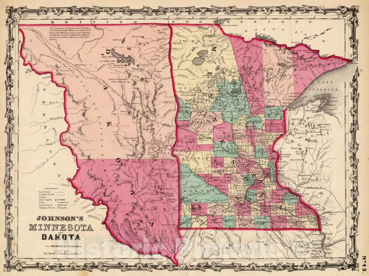 Historic Map : 1860 Minnesota And Dakota. v2 - Vintage Wall Art