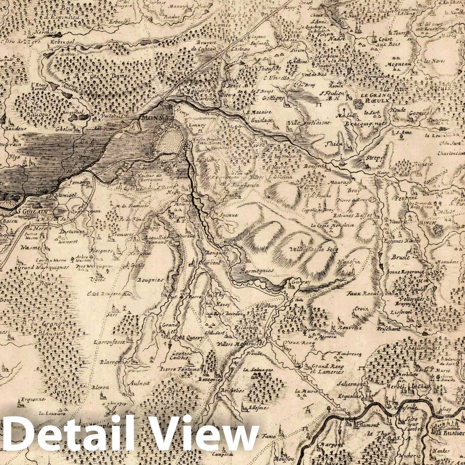 Mons, Ath, Charleroi, Marbeuge, and Quesnoy Region - Military Map, 1706