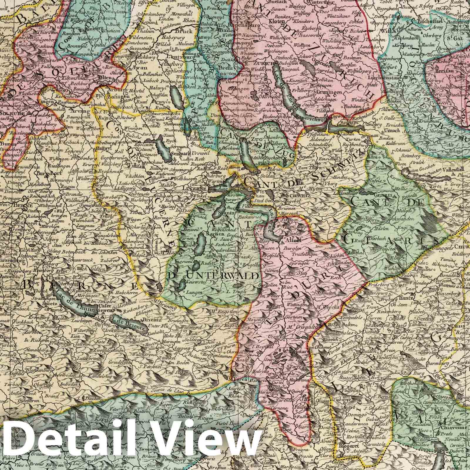 Switzerland Divided into Thirteen Cantons - River Map, 1767 - Historical Map Print